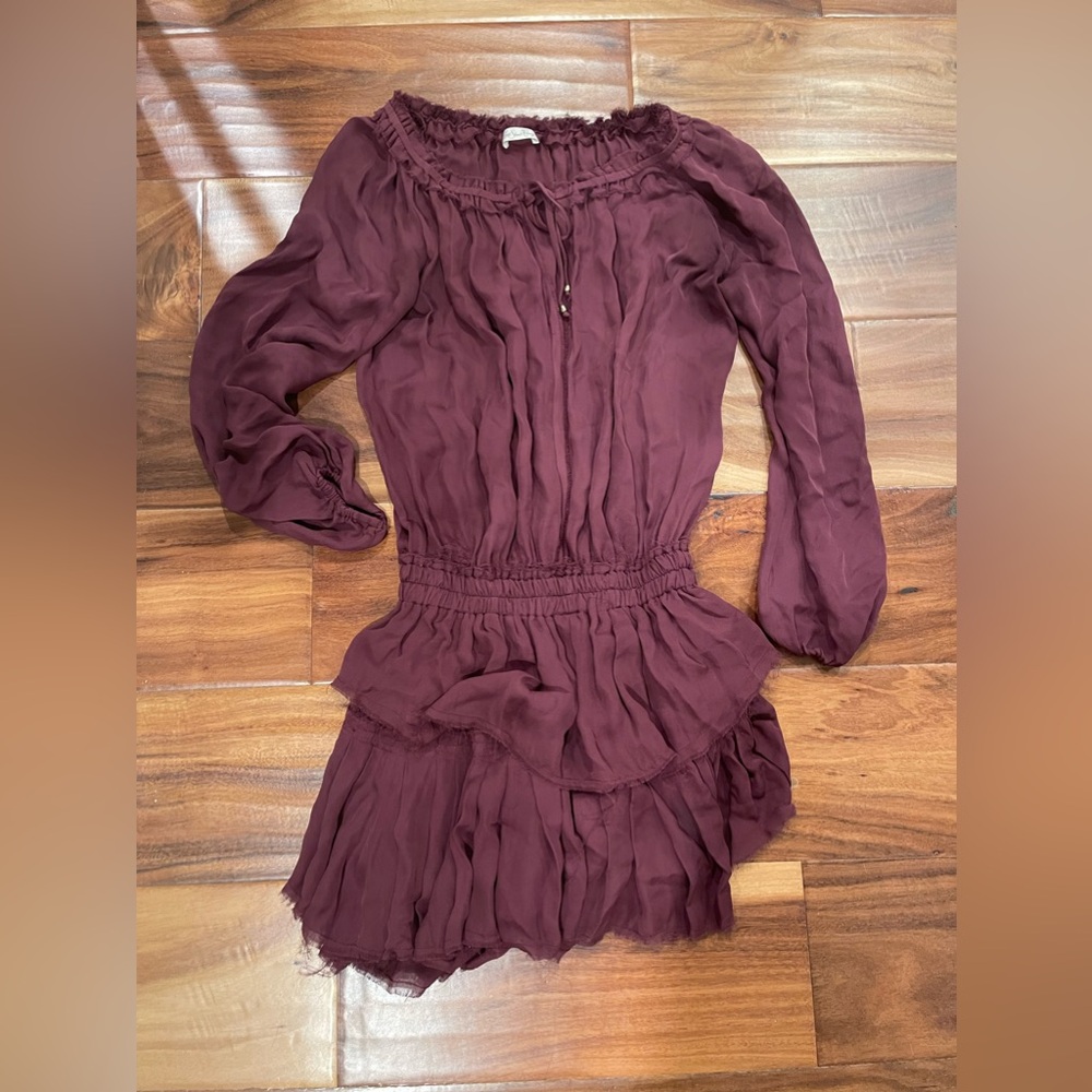 Loveshackfancy mini long sleeve maroon dress